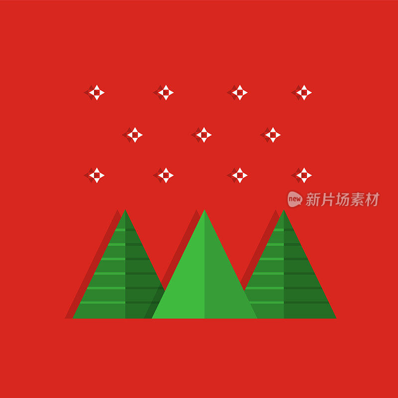 圣诞贺卡与抽象的几何圣诞树和飘落的雪