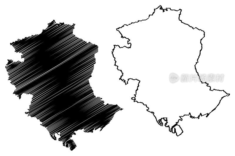 唐山市(中华人民共和国，河北省)地图矢量插图，唐山市速写地图