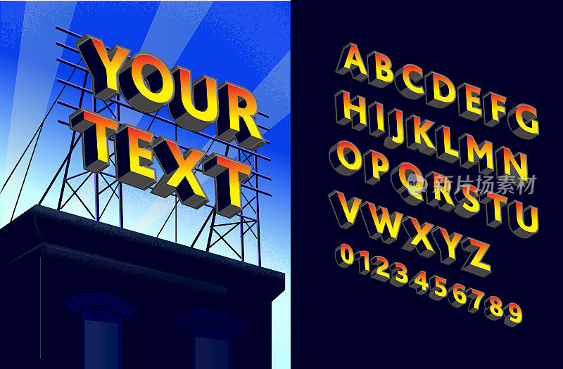 复古屋顶广告牌标识装饰字母字体集