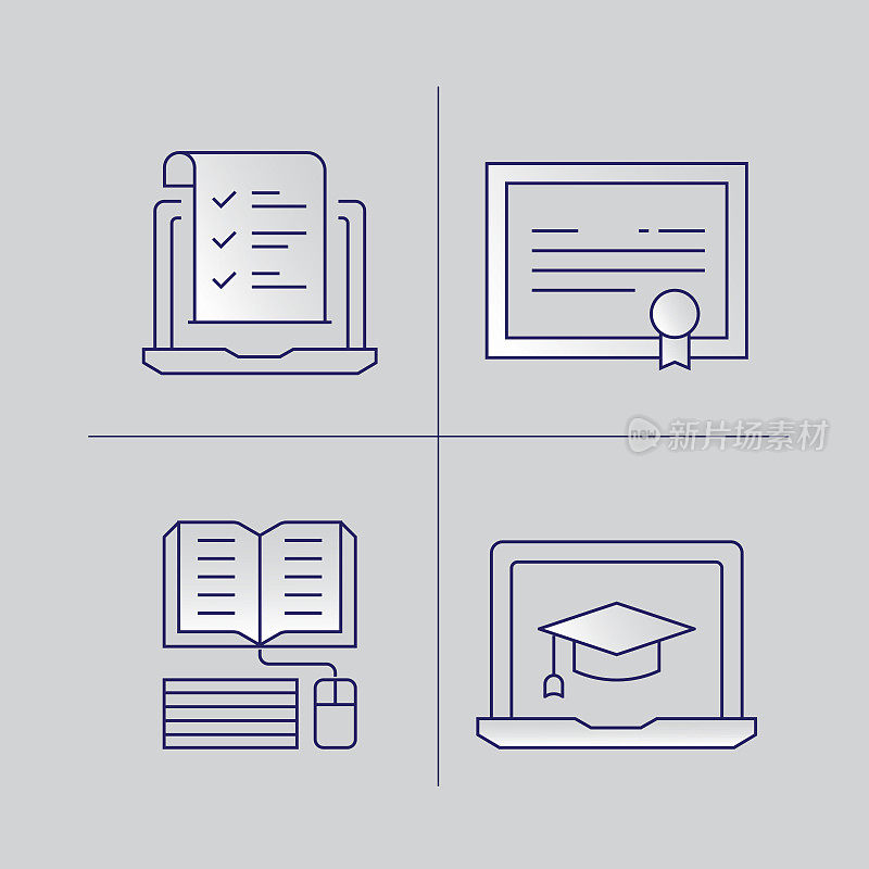 在线教育，电子学习，家庭学校相关的现代矢量图标