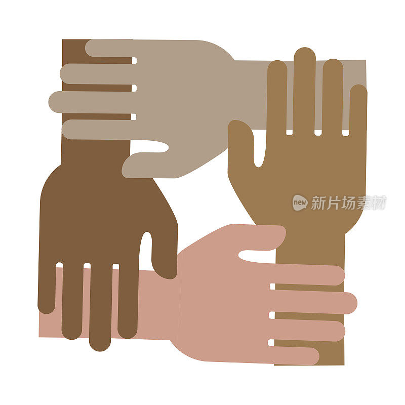 手图标作为团队合作的象征。团结合作的平面形象。一种合作的精神，有助于走向成功。股票的照片。