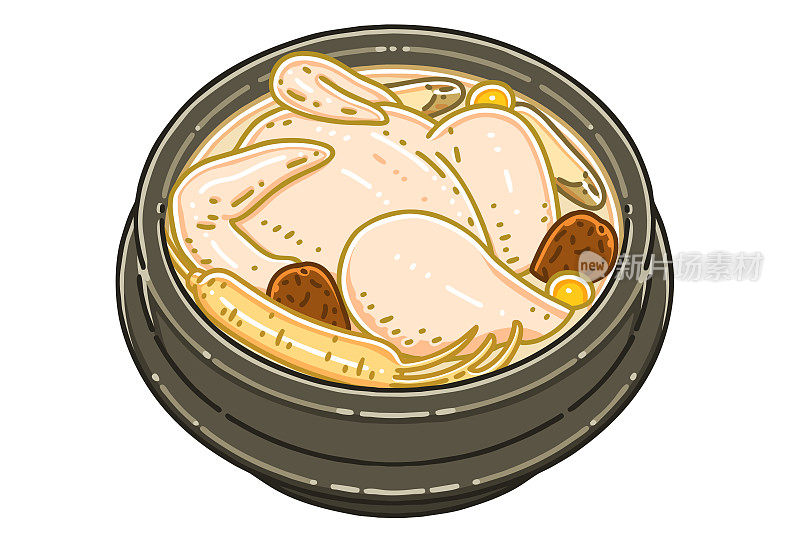 人参鸡汤。Samgye-tang插图。