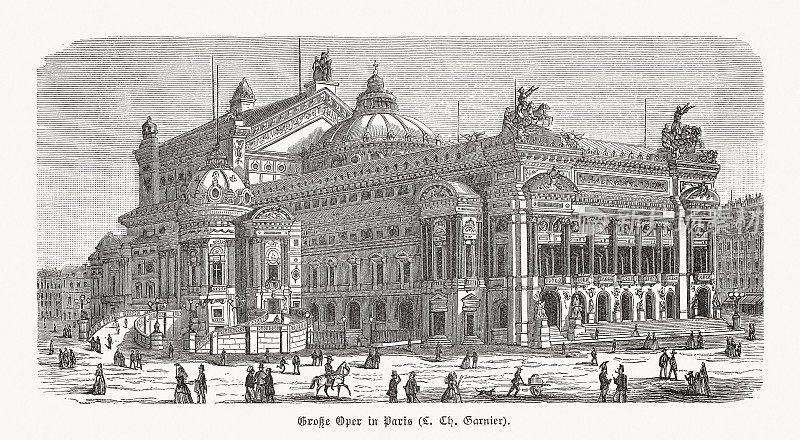 Opéra加尼埃的历史观，巴黎，法国，1893年出版