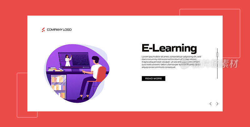 E-Learning，在线教育相关矢量插图登陆页面模板，网站横幅，广告和营销材料，在线广告，业务演示等。