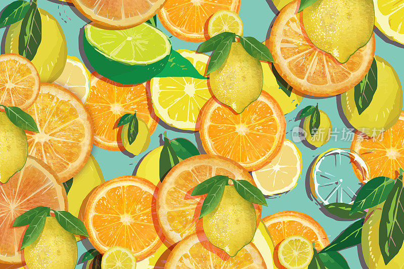 水果背景柠檬，橙子
