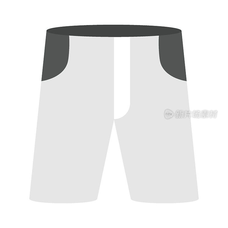 足球运动员尼克向量灰色图标设计，足球短裤概念，棒球和足球设备的白色背景，