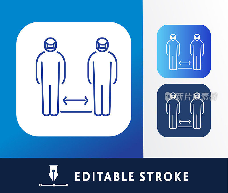 感冒和流感病毒社交距离细线图标-可编辑的中风