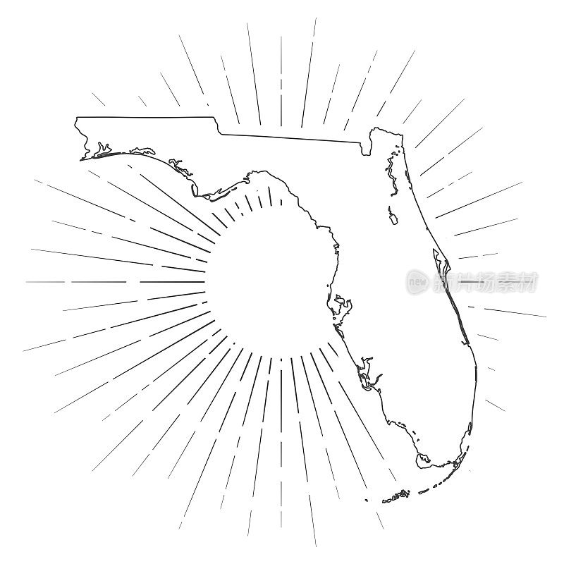 佛罗里达地图与阳光在白色的背景