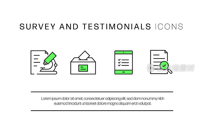 调查和评价相关的平线图标。向量符号说明。