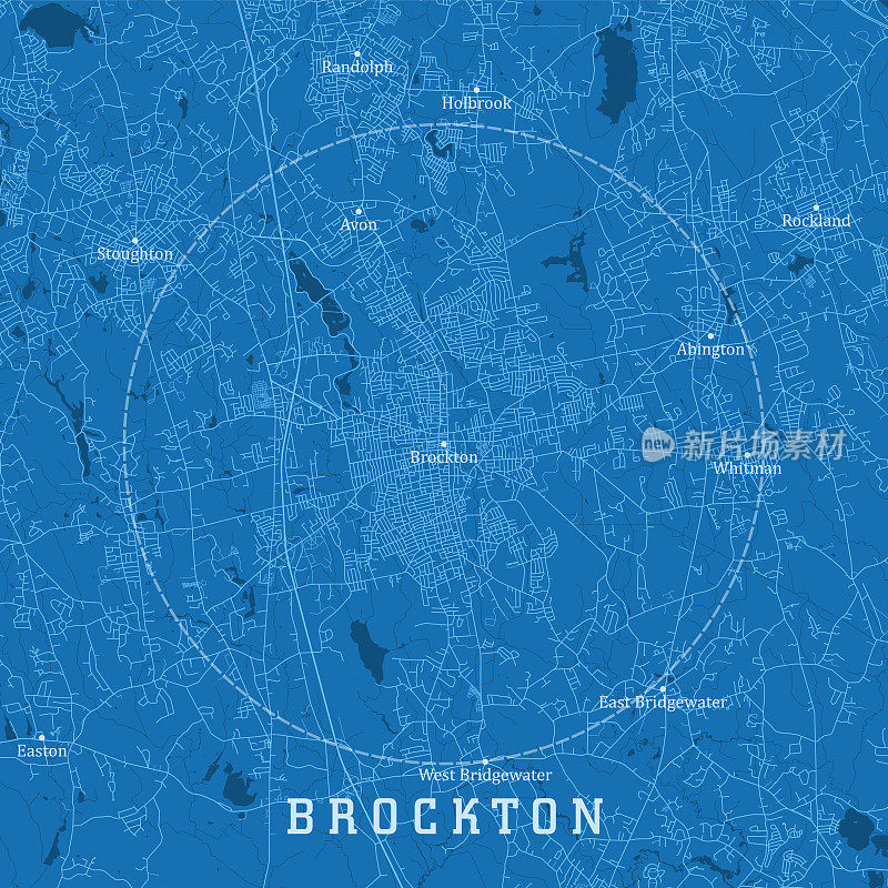 布鲁克顿MA城市向量道路地图蓝色文本
