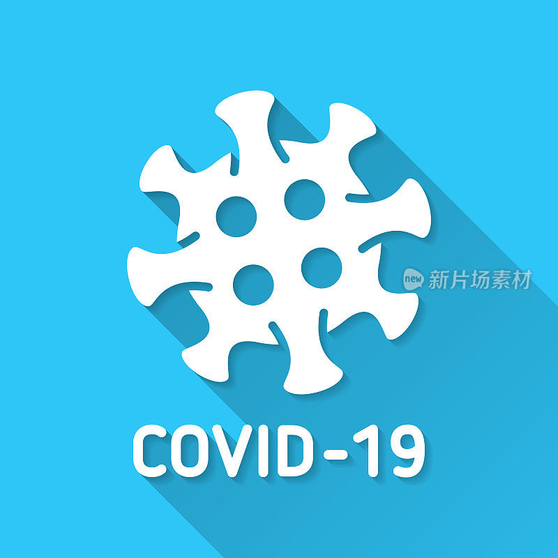 COVID-19细胞。蓝色背景上的图标-长阴影平面设计