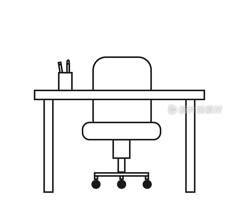 工作场所在办公室线条艺术插图