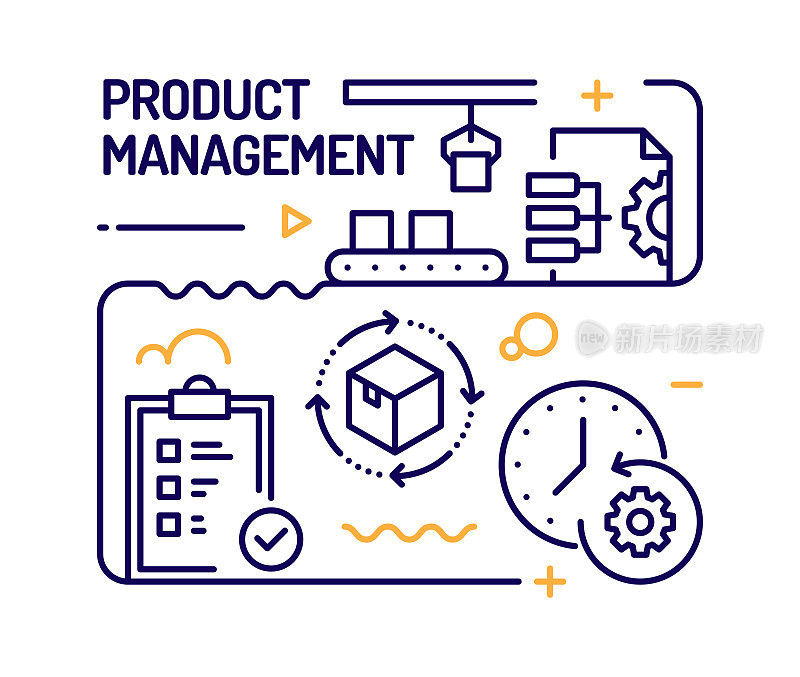 产品管理概念，线条风格矢量插图