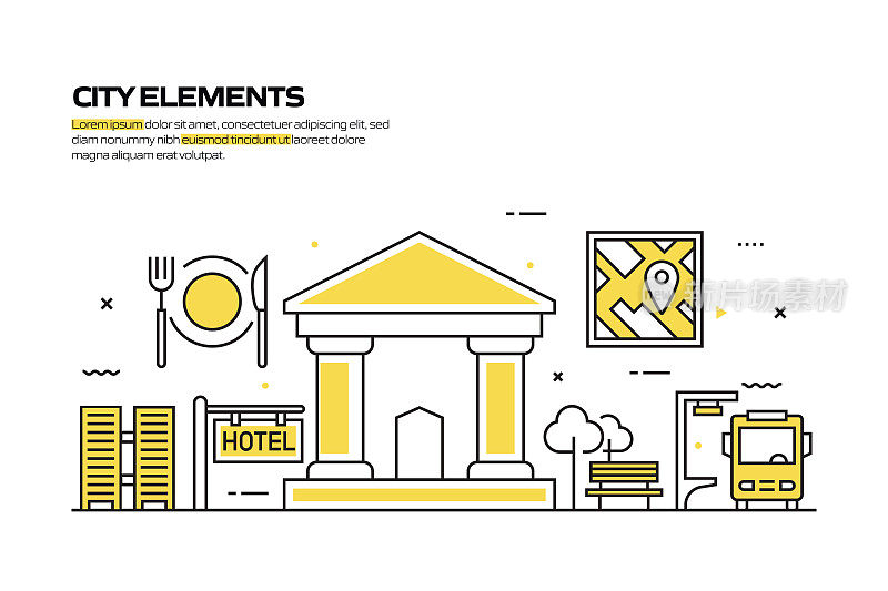 城市元素概念，线风格矢量插图