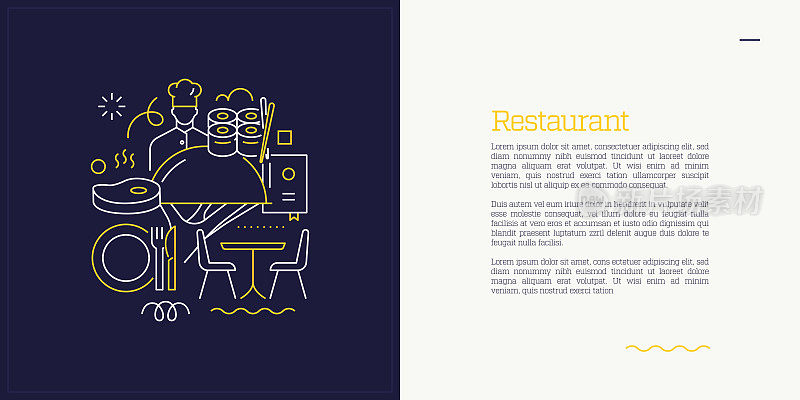 向量集插图餐厅的概念。线条艺术风格的网页，横幅，海报，印刷等背景设计。矢量插图。