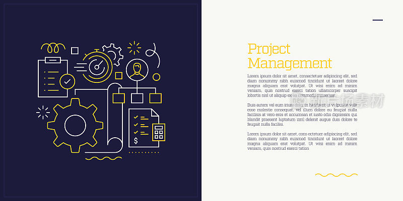 矢量集插图项目管理概念。线条艺术风格的网页，横幅，海报，印刷等背景设计。矢量插图。