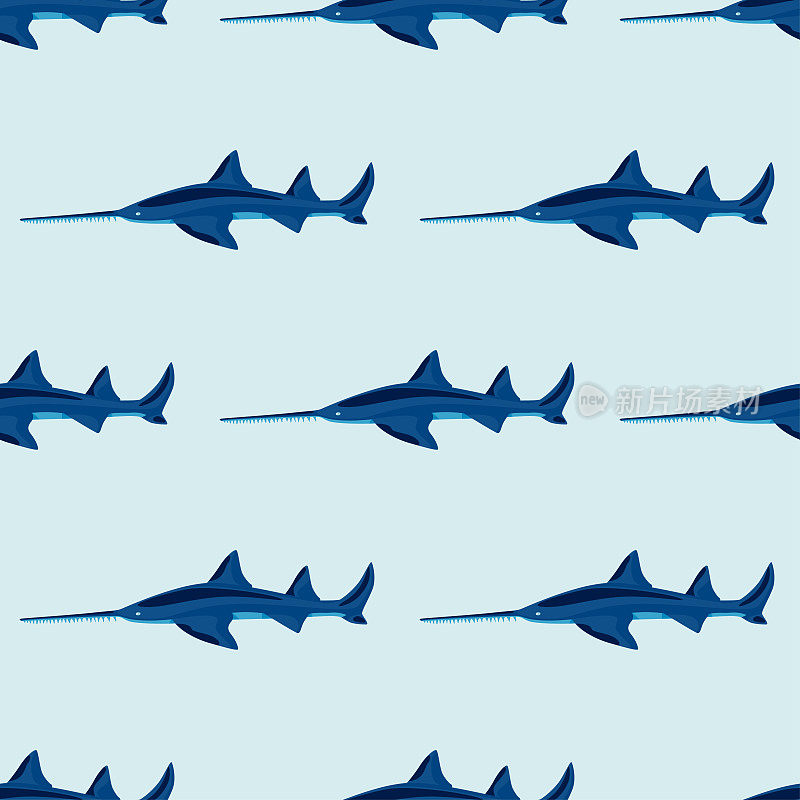 看到了斯堪的纳维亚风格的鲨鱼无缝图案。海洋动物的背景。矢量插图为儿童有趣的纺织品。