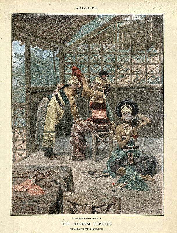1889年，在巴黎的世界博览会上，爪哇舞者为表演做准备
