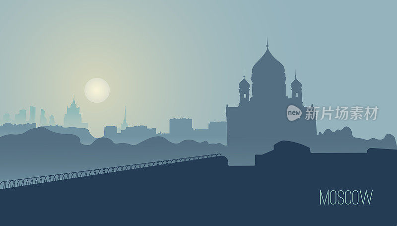 莫斯科建筑轮廓的矢量插图。城市建筑和纪念碑的背景。