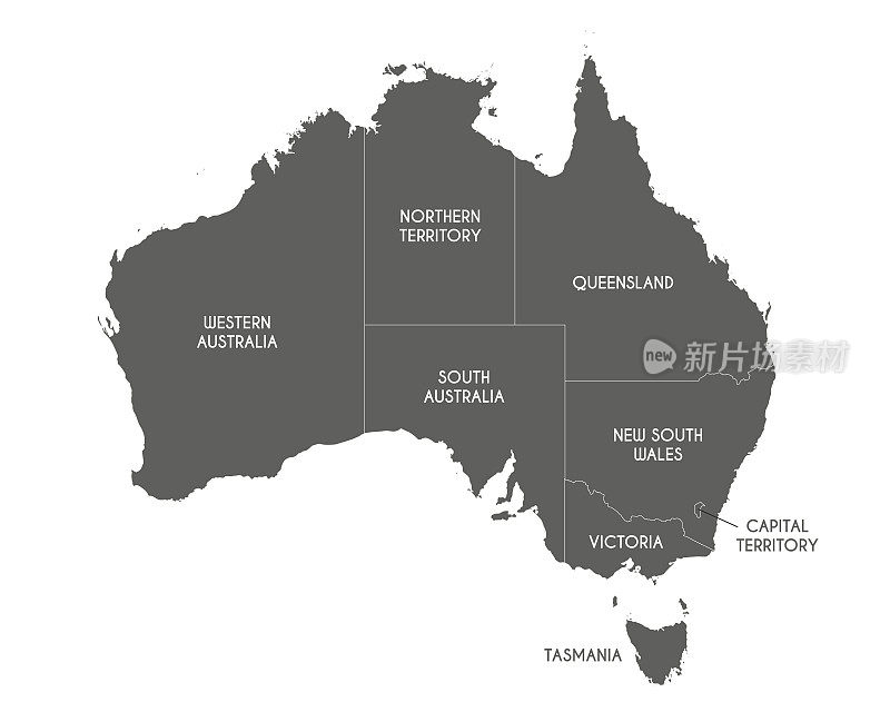 带有区域或领土和行政区划的澳大利亚矢量地图。可编辑和明确标记层。
