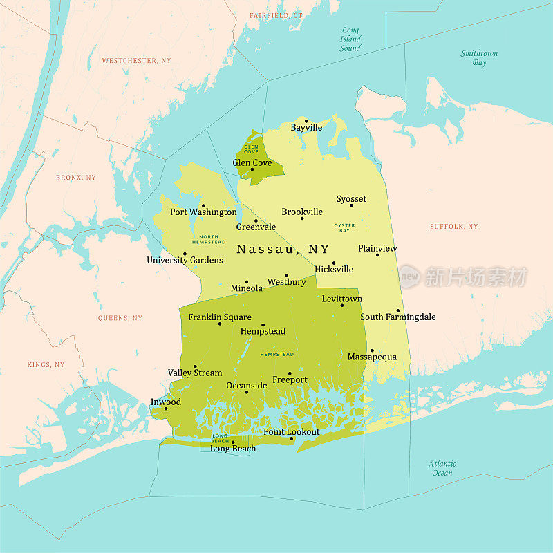 纽约拿骚矢量地图绿色