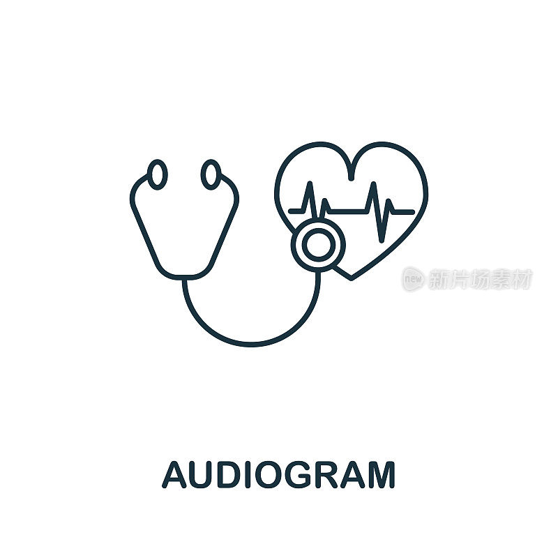 从健康检查收集听力图图标。简单的线听觉图图标模板，网页设计和信息图