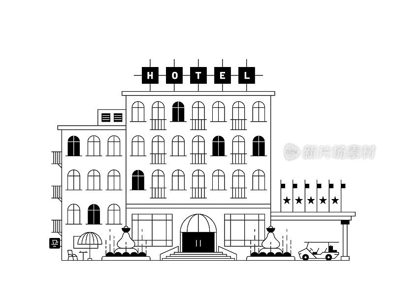 矢量插图的黑色白色豪华酒店。
