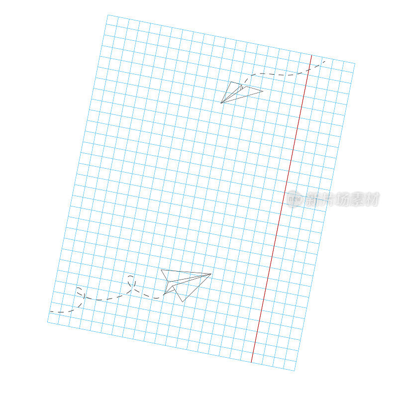 比喻插图与纸飞机飞行。学校笔记本背景。矢量卡通学校的孩子和飞机