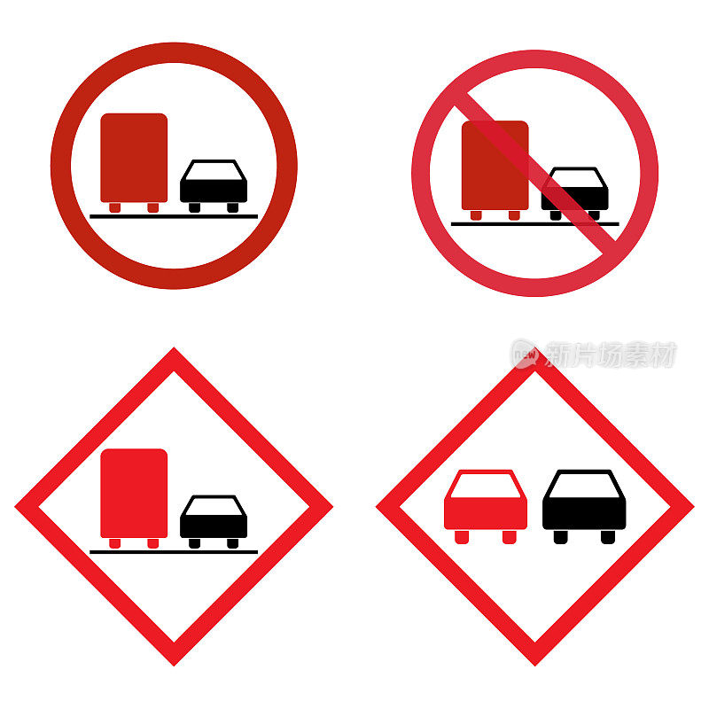 设置禁止超车警示道路、禁止运输图标、车辆禁止信息向量插图