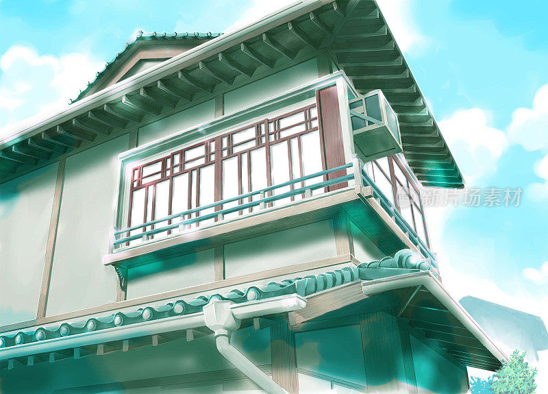 日本老房子的插图。