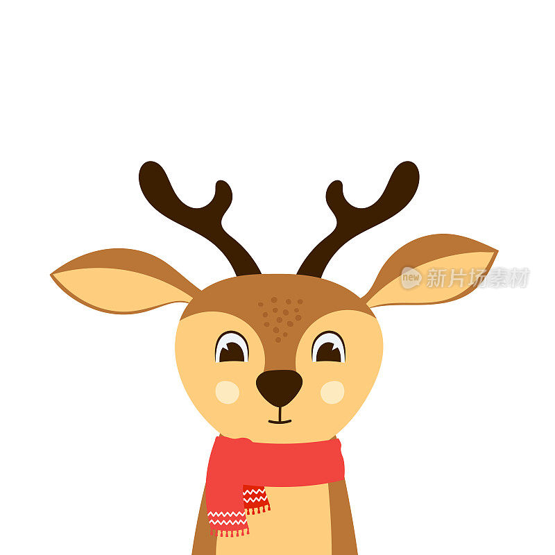 可爱的小鹿戴着红领巾。