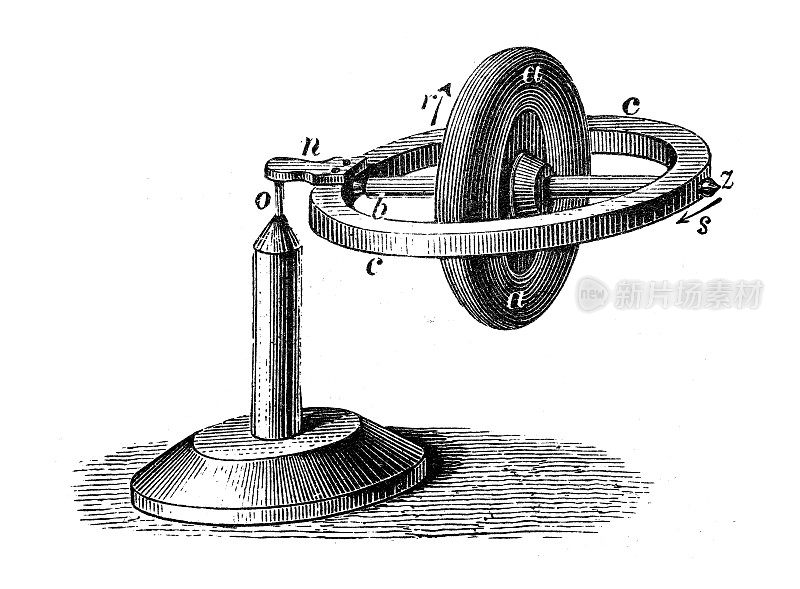 古董插图，物理原理和实验:陀螺仪