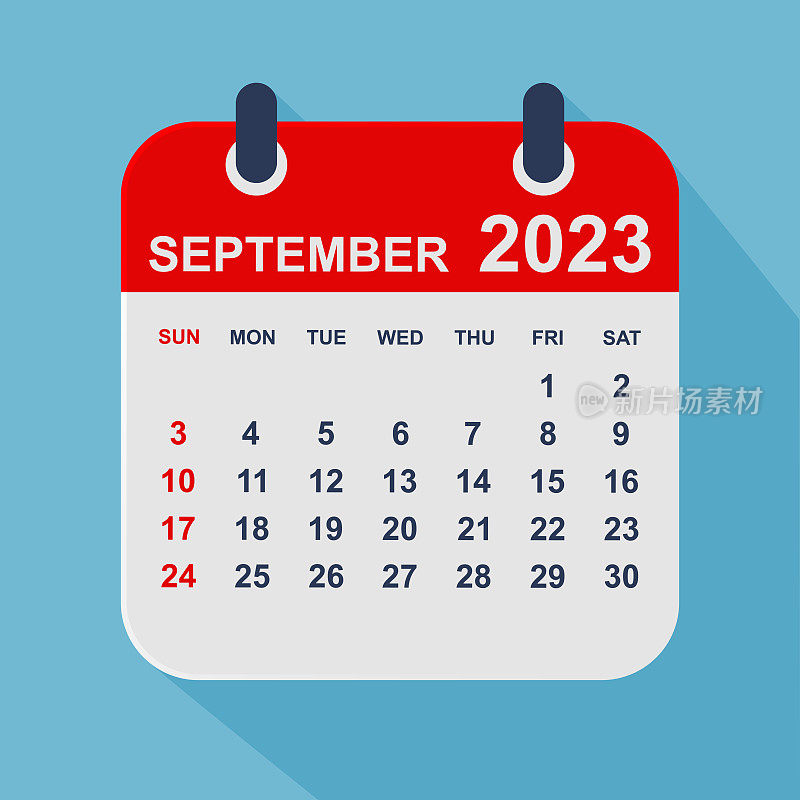 2023年9月月历叶。一周从周日开始。业务矢量图