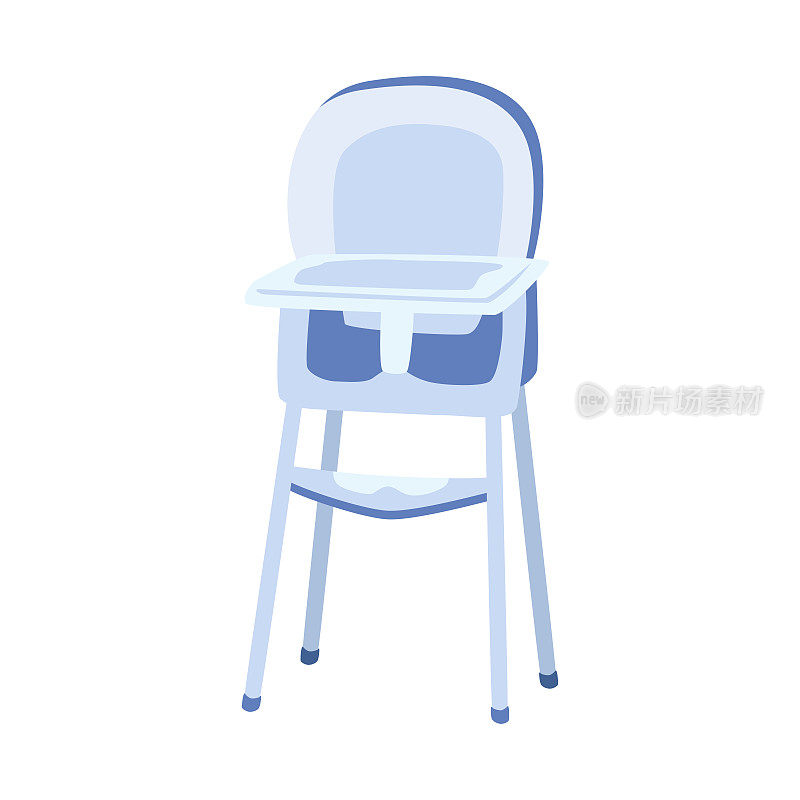 婴儿高椅子剪纸。简单可爱的婴儿椅平面矢量插图孤立的白色。卡通风格的高脚椅图标。婴儿高椅矢量设计。儿童，婴儿淋浴，育儿室装修概念