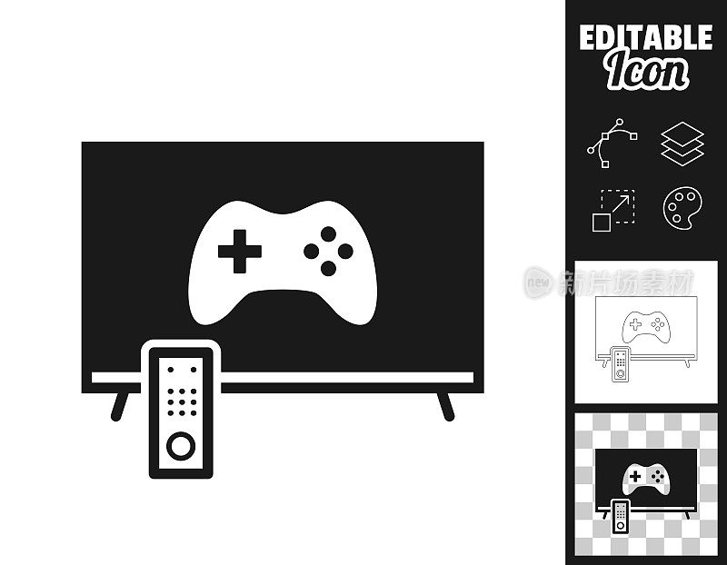 电视上的电子游戏。图标设计。轻松地编辑