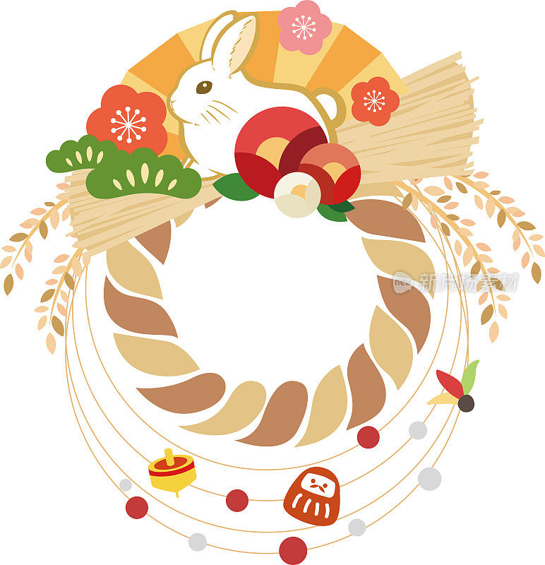 2023年垂直兔年新年贺卡设计兔子插图_日文恭喜恭喜_今年会很好