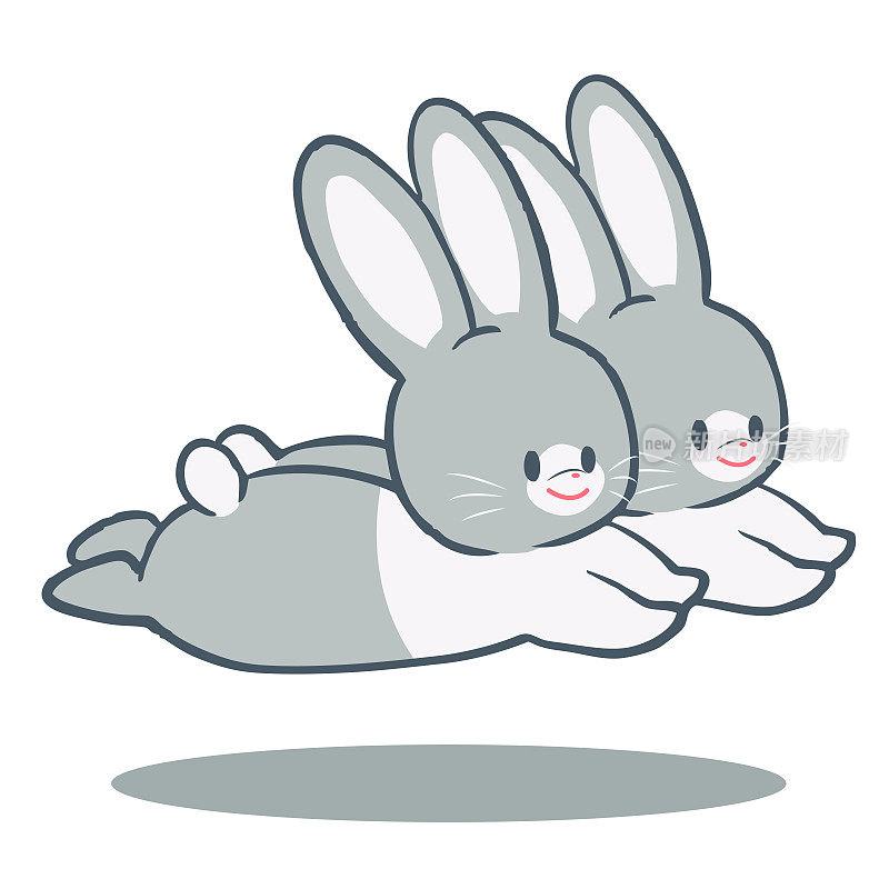 手绘两只兔子插画