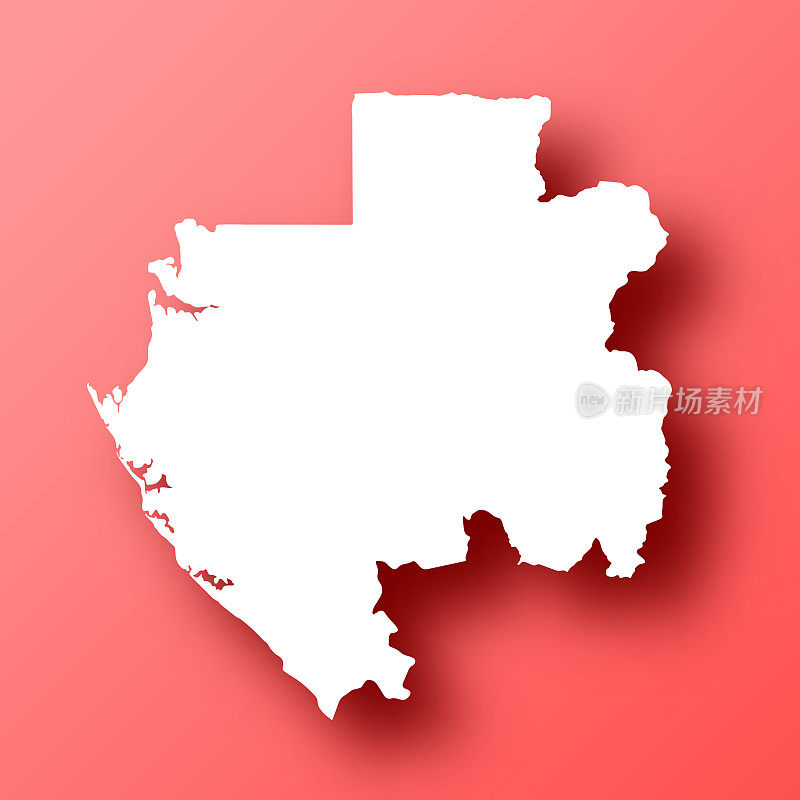 加蓬地图，红色背景和阴影