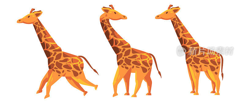 长颈鹿长脖子跑站转身集插图非洲狩猎动物