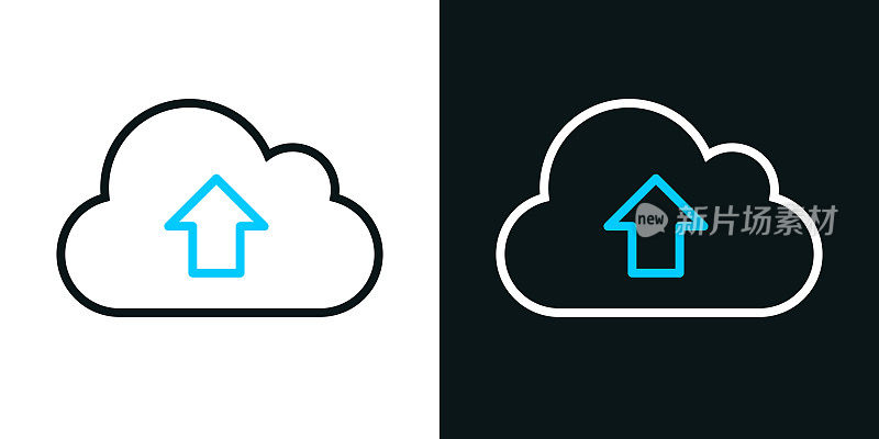 云上传。黑色或白色背景上的双色线图标-可编辑的笔画