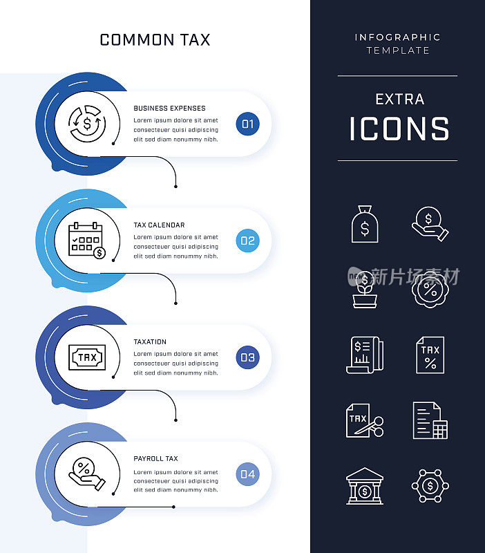 时间轴信息图表模板和常见的税务图标集
