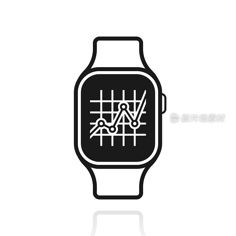 图形智能手表。白色背景上反射的图标
