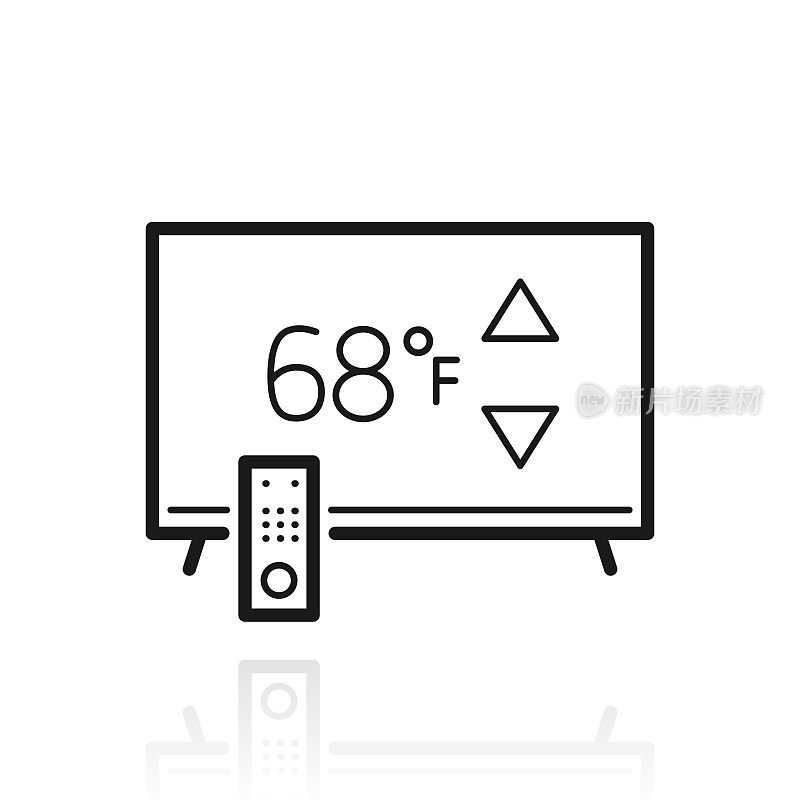 带加热控制的电视。白色背景上反射的图标