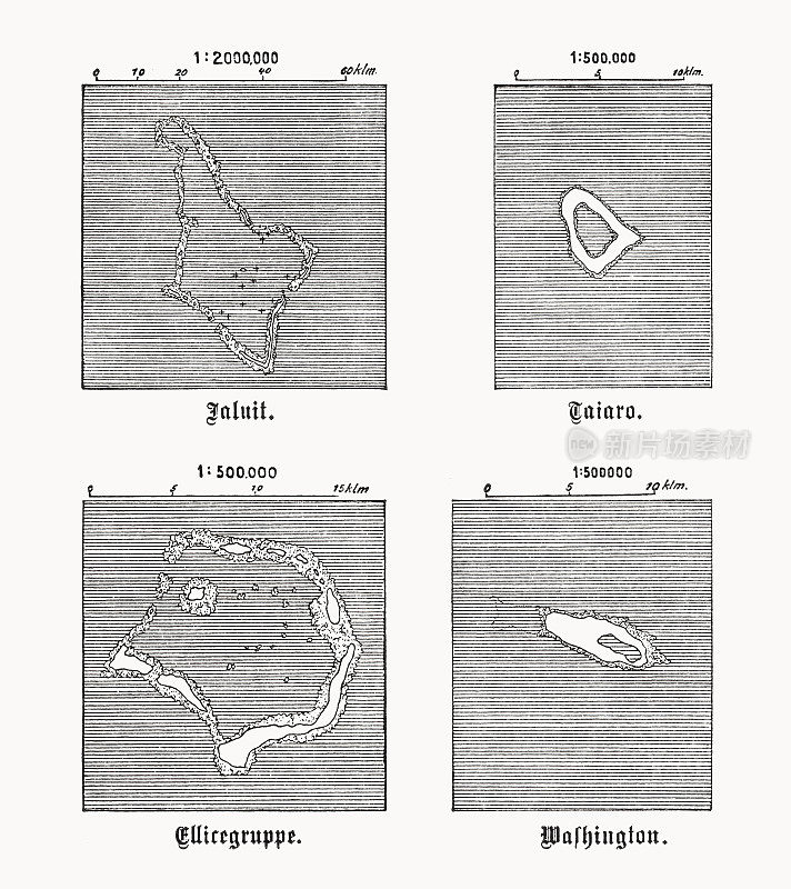太平洋珊瑚环礁地图,木刻,1899年出版