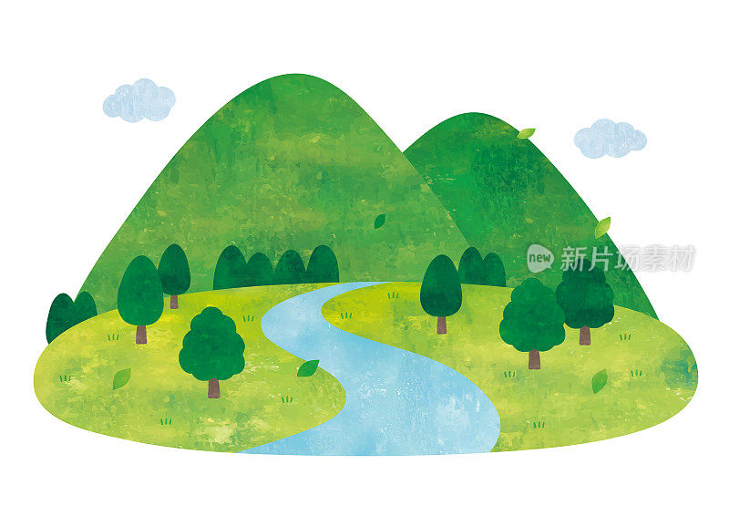 山川森林水彩画