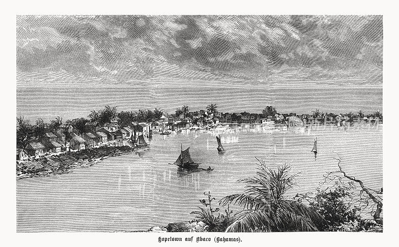 希望小镇，肘礁，阿巴科，巴哈马，木刻，1899年出版