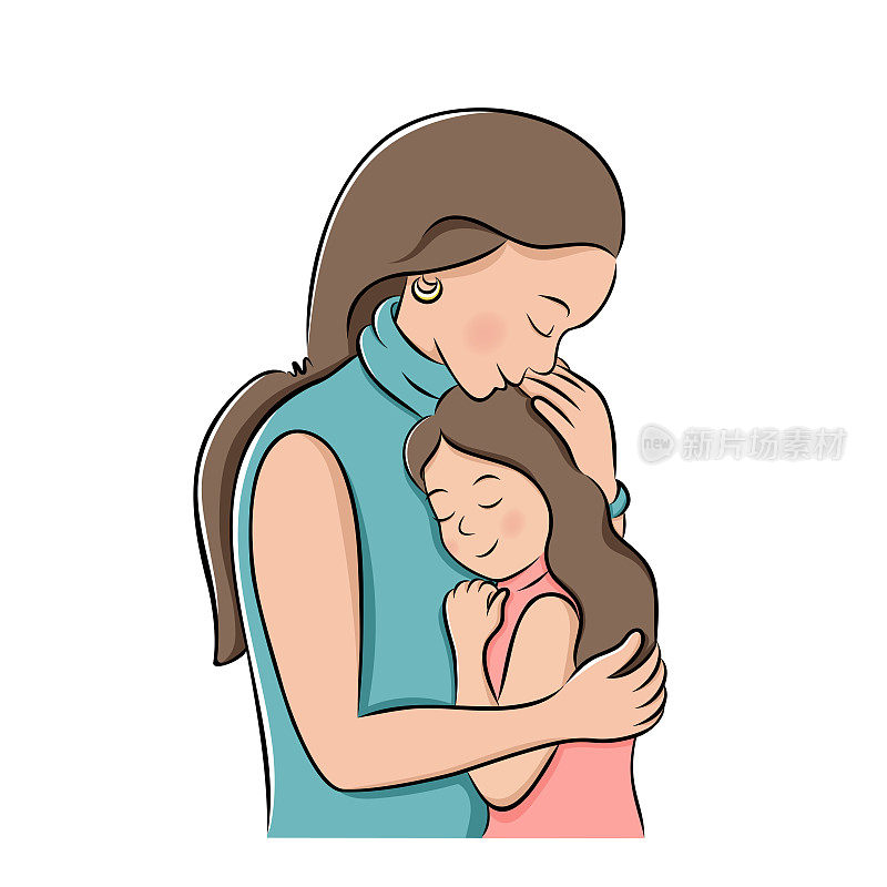 可爱的妈妈抱着她的小女儿。妈妈拥抱着她的孩子。母亲的概念。国际母亲节。