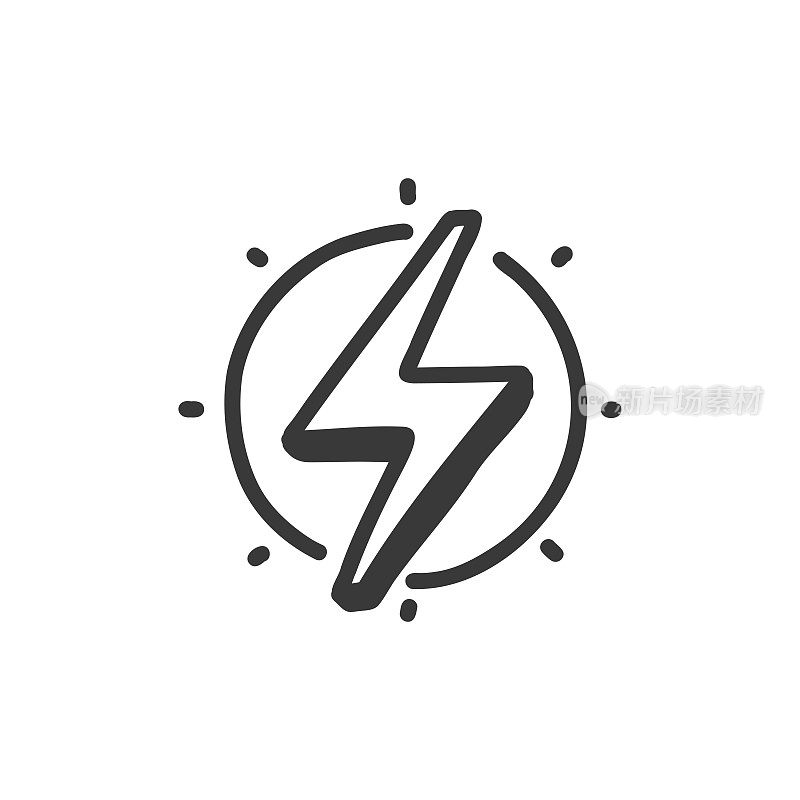 替代能源线图标,素描和涂鸦设计,像素完美,可编辑笔触。标志、标志、符号。绿色能源,电力,能源效率。