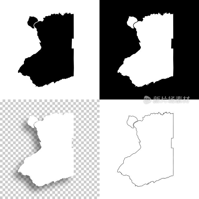 伊利县，纽约。设计地图。空白，白色和黑色背景