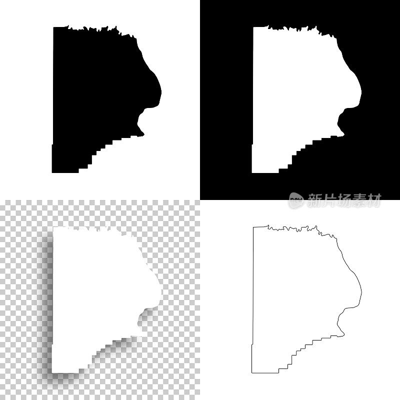 开普吉拉多县，密苏里州。设计地图。空白，白色和黑色背景